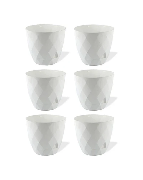 Omnipazar KRS-451 Yakamoz Tabaklı Plastik Saksı Takımı 0.65 lt Beyaz 6 Adet ürün görseli