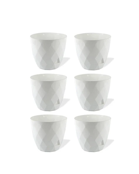 Omnipazar KRS-450 Yakamoz Tabaklı Plastik Saksı Takımı 0.3 lt Beyaz 6 Adet - 1