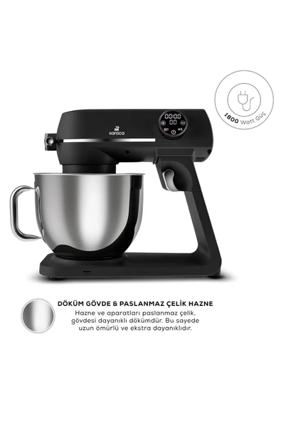 Multichef Artisan Digital Ekran 7 Litre Döküm Stand Mikser Siyah 1800w - 2