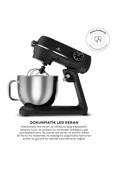 Multichef Artisan Digital Ekran 7 Litre Döküm Stand Mikser Siyah 1800w - 1