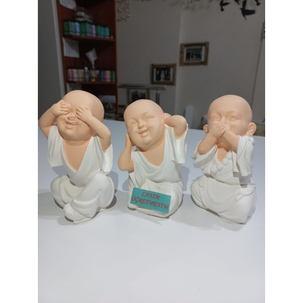 Görmedim Duymadım Bilmiyorum Canım Öğretmenim 3'lü Buda Heykeli - 3