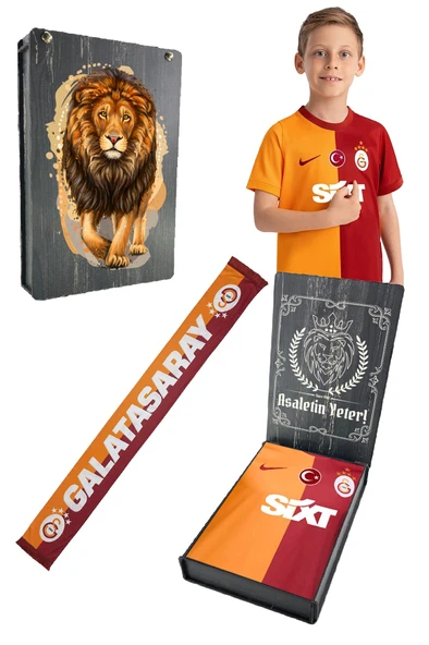Galatasaray Orijinal 23-24 Sezon SarıKırmızı 5 Yıldız Çocuk Forma + Şal Kaşkol Set Hediye Ahşap Kutu ürün görseli