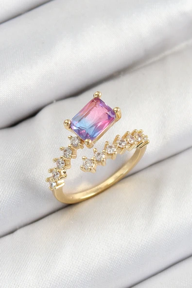 Pirinç Zirkon Taşlı Renkli Model Gold Renk Kadın Yüzük - TJ-BYK3799 ürün görseli