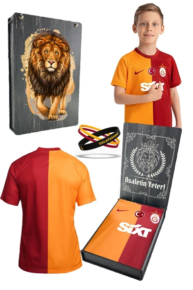 Galatasaray Orijinal 23-24 Sezon Sarı Kırmızı 5 Yıldızlı Çocuk Forma + Uçlu Kalem Hediye Ahşap Kutu