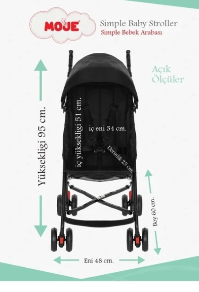 Moje Simple Pratik Baston Bebek Arabası Gri - 4