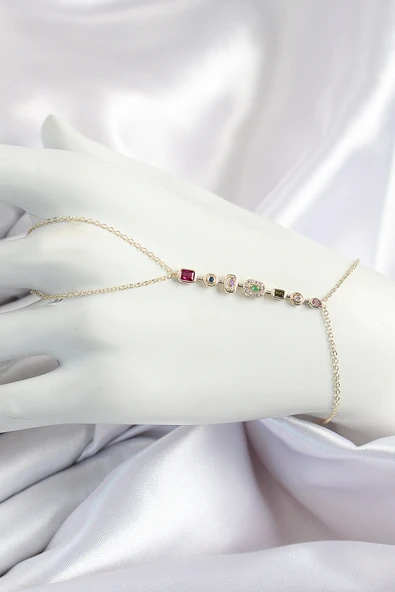 Pirinç Renkli Zirkon Taşlı Y Model Gold Renk Kadın Şahmeran - TJ-SN686