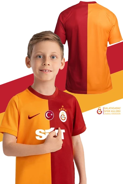 Galatasaray Orijinal 23-24 Sezon Sarı Kırmızı 5 Yıldızlı Çocuk Forma + Uçlu Kalem Hediye Ahşap Kutu - 2