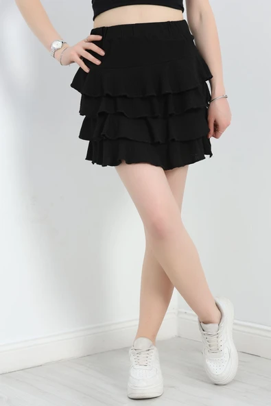 Kat Kat Bürümcük Mini Etek Siyah