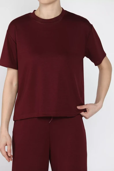 Bordo Kadın Tişört Pantolon İkili Takım - 4
