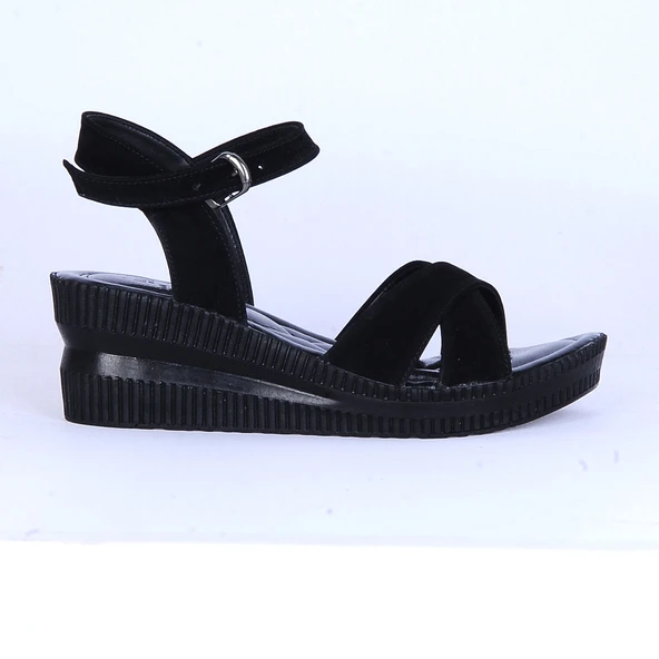 Moda Ayakkabı 152 Ortopedik Süet 7Cm Kadın  Sandalet Ayakkabı