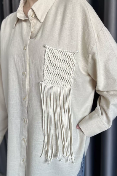 Taş Kadın Nakışlı Oversize Gömlek - 4