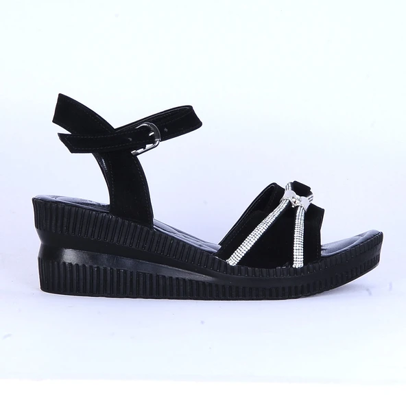 Moda Ayakkabı 150 Ortopedik Kadın 7Cm Süet Sandalet Ayakkabı - 5