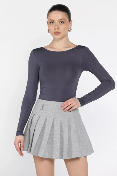Füme Kadın Sırt Dekolteli Alttan Çıtçıtlı Bodysuit - 1