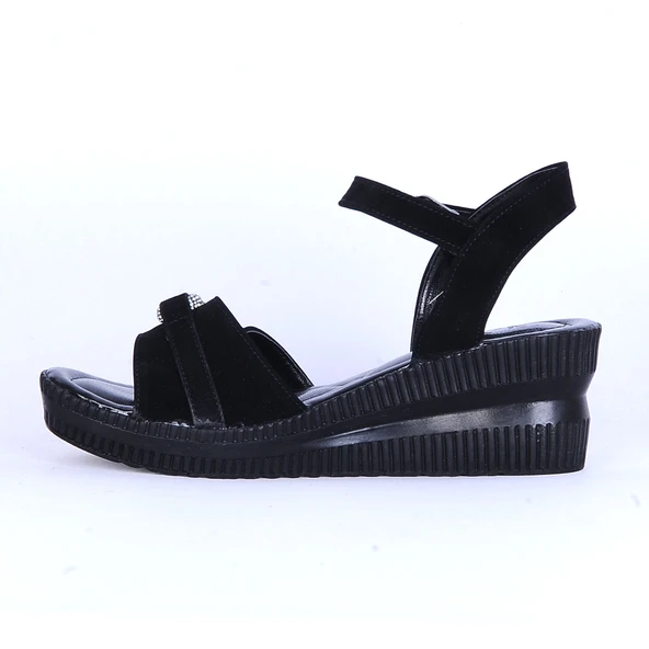 Moda Ayakkabı 150 Ortopedik Kadın 7Cm Süet Sandalet Ayakkabı - 3