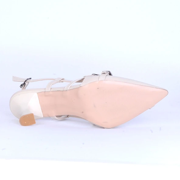 Moda Ayakkabı 166 Krem Cilt Kadın 7Cm Topuklu Ayakkabı - 4