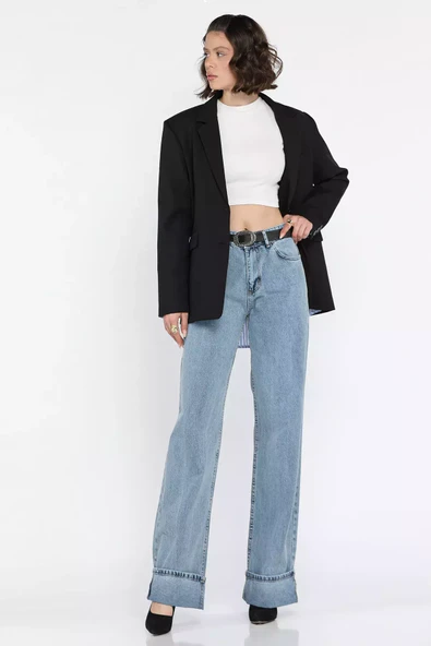 Mavi Duble Paça Kadın Mom Jean Kot Pantolon - 2