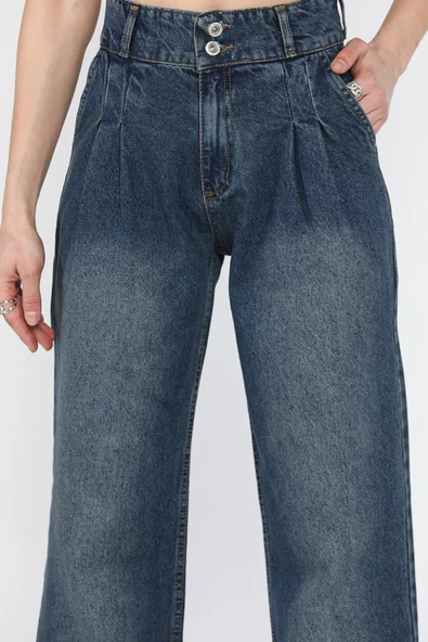 Mavi Tint Pile Detaylı Kadın Jean Kot Pantolon - 3