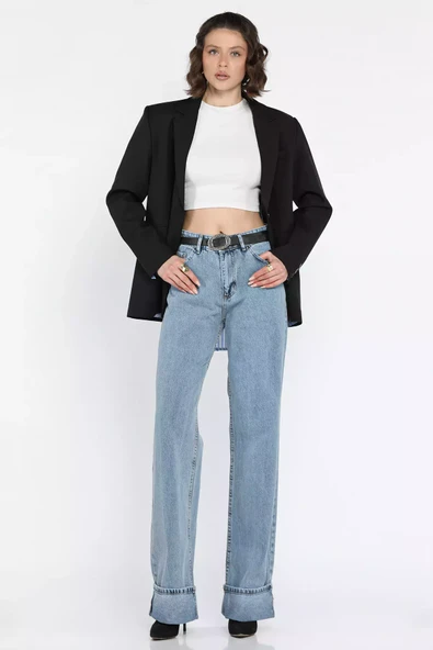 Mavi Duble Paça Kadın Mom Jean Kot Pantolon