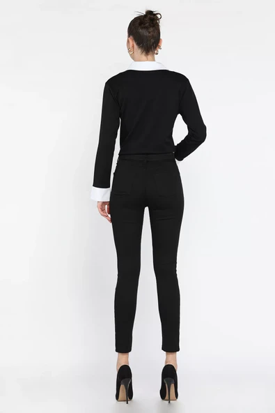 Siyah Kadın Likralı Jean Kot Pantolon - 3
