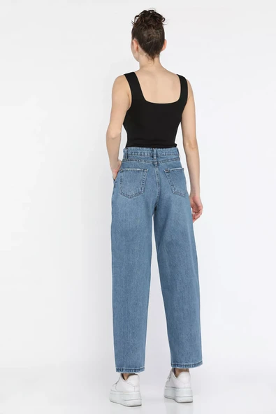 Açıkmavi Kadın Balon Mom Jean Kot Pantolon - 3