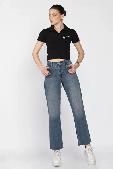 Mavi Kadın Kesik Paça Mom Jean Kot Pantolon - 1