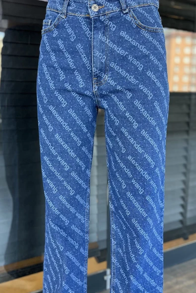 Lacivert Bol Paça Likralı Kadın Jean Kot Pantolon - 4