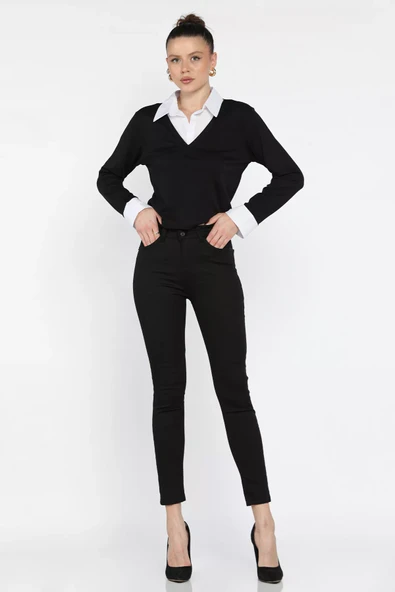 Siyah Kadın Likralı Jean Kot Pantolon - 2