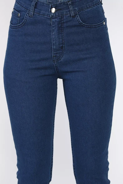Lacivert Yüksek Bel Kadın Jean Kot Pantolon - 4