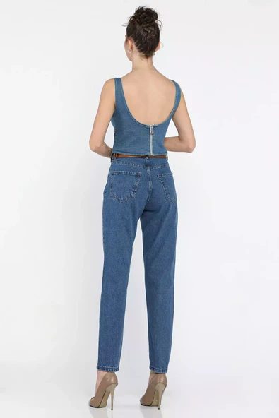 Mavi Kadın Kemer Detaylı Mom Jean Kot Pantolon - 4