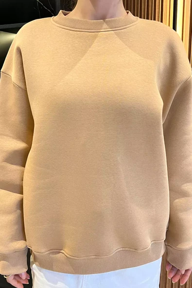 Bisküvi Kadın Üç İplik Şardonlu Bisiklet Yaka Sweatshirt - 4
