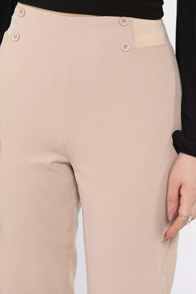 Koyutaş Bel Lastikli Düğme Detaylı Kadın Büyük Beden Kumaş Pantolon - 4