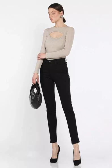 Siyah Yüksek Bel Likralı Kadın Slim Fit Jean Pantolon - 1
