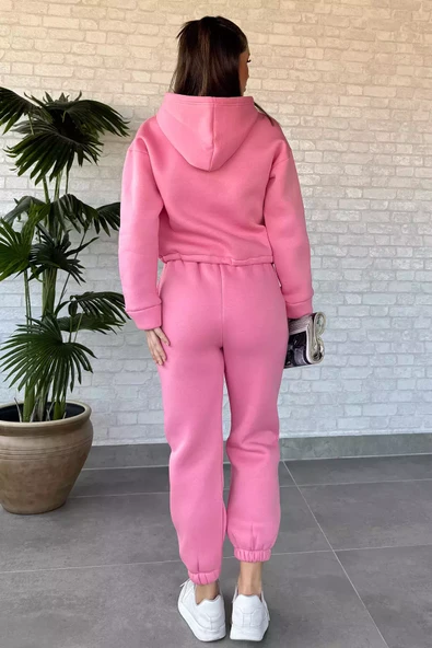 Pembe Kadın Üç İplik Şardonlu Eşofman Takımı - 4