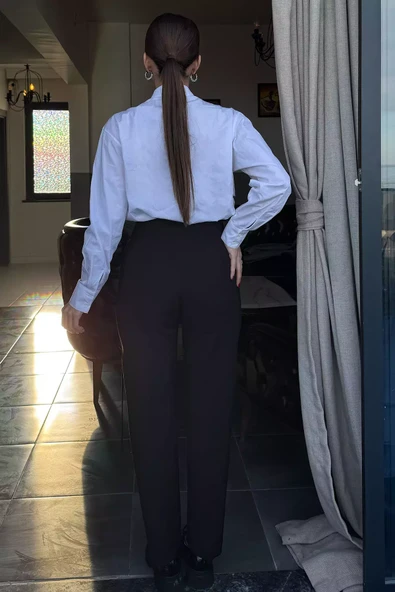 Siyah Kadın Yüksek Bel Pantolon - 4