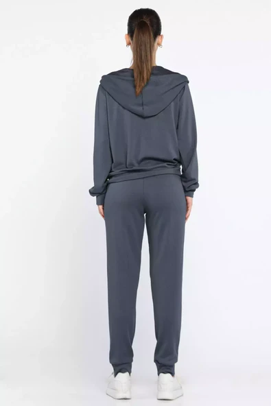 Füme Kadın Cepli Fermuarlı Sweat Pantolon Eşofman Takımı - 3