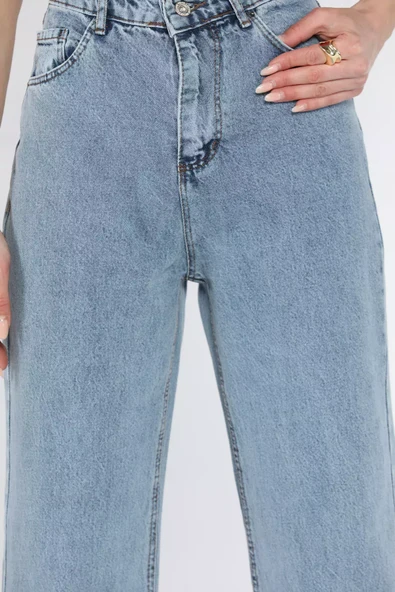 Mavi Kesik Paça Kadın Mom Jean Kot Pantolon - 4