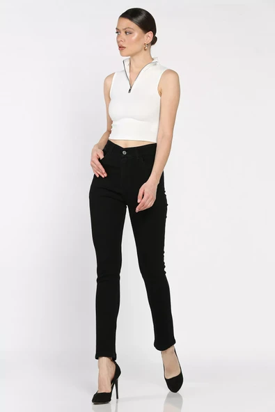Siyah Yüksek Bel Kadın Jean Kot Pantolon - 2