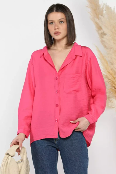 Pembe Kadın Oversize Gömlek - 1