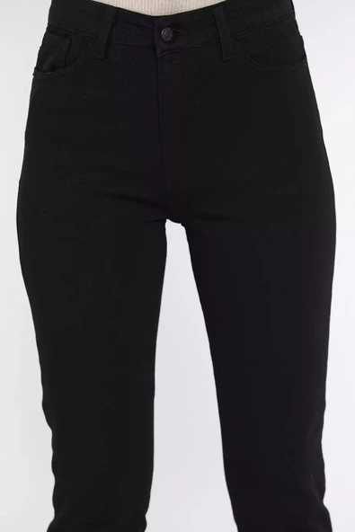 Siyah Yüksek Bel Likralı Kadın Slim Fit Jean Pantolon - 4