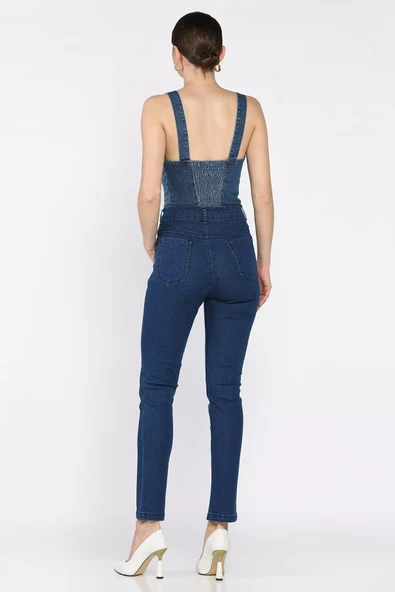 Lacivert Yüksek Bel Kadın Jean Kot Pantolon - 3