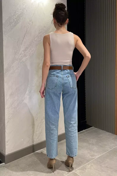 Buzmavisi Ön Detaylı Kadın Kemerli Mom Jean Pantolon - 5