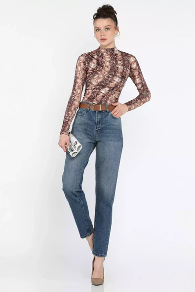 Koyumavi Kadın Kemer Detaylı Mom Jean Kot Pantolon - 2