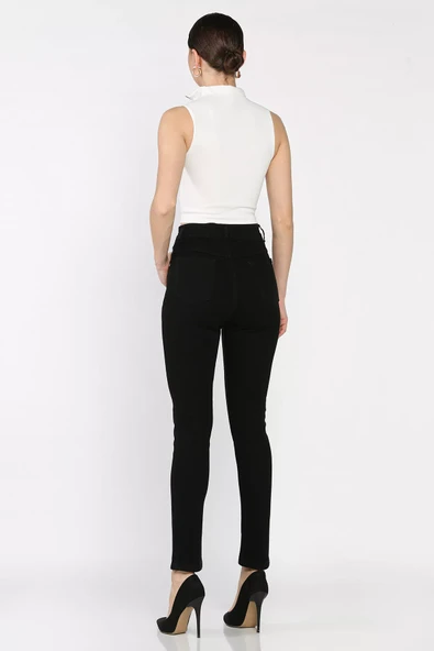 Siyah Yüksek Bel Kadın Jean Kot Pantolon - 3