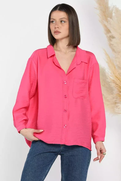 Pembe Kadın Oversize Gömlek - 2