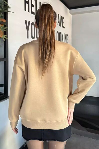 Bisküvi Kadın Fiyonk Nakışlı Şardonlu Sweatshirt - 4