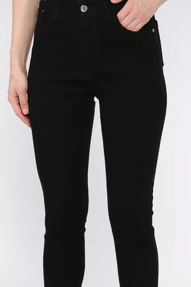 Siyah Yüksek Bel Kadın Jean Kot Pantolon - 4