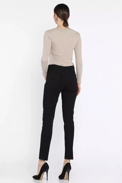 Siyah Yüksek Bel Likralı Kadın Slim Fit Jean Pantolon - 3