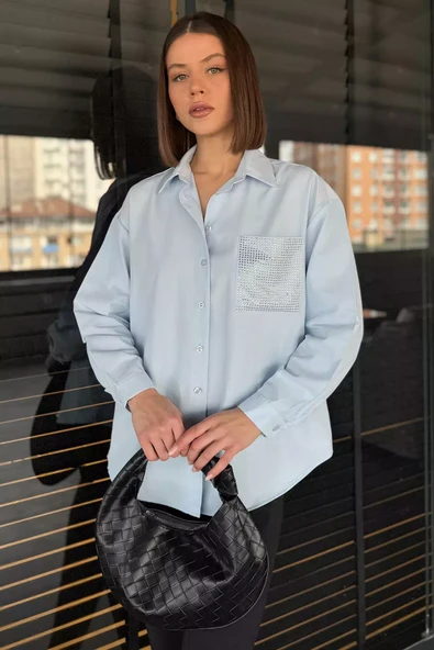 Bebemavisi Taş İşlemeli Oversize Kadın Gömlek - 1