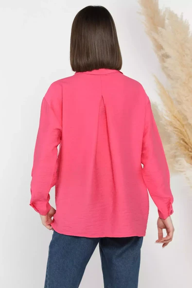 Pembe Kadın Oversize Gömlek - 3