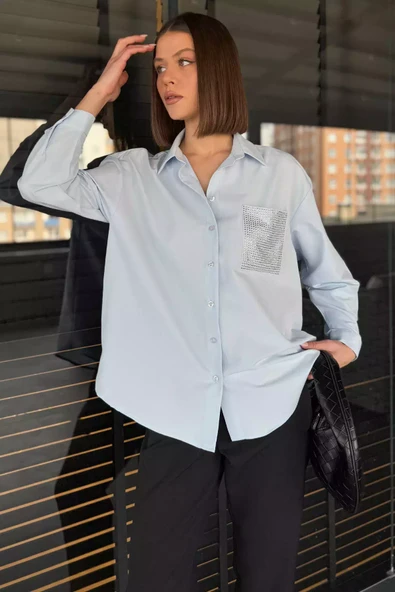 Bebemavisi Taş İşlemeli Oversize Kadın Gömlek - 2